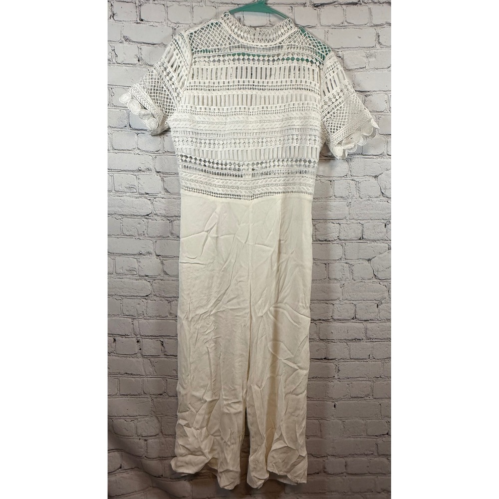 Blu Pepper Large Lace Crochet Jumpsuit Mock Neck Short Sleeve White Romper